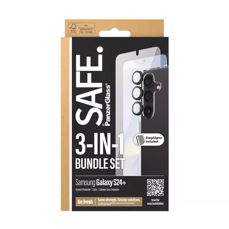 PanzerGlass SAFE. by ® pack 3 en 1 Samsung Galaxy S24+ resistente a arañazos e impactos