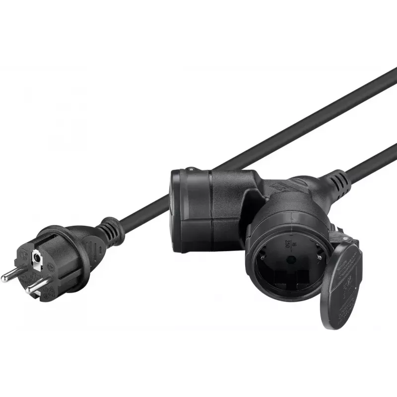 Goobay 65434 alargador de corriente 5 m 2 tomas AC para exteriores negro