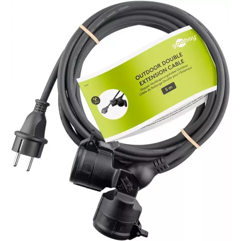 Goobay 65434 alargador de corriente 5 m 2 tomas AC para exteriores negro