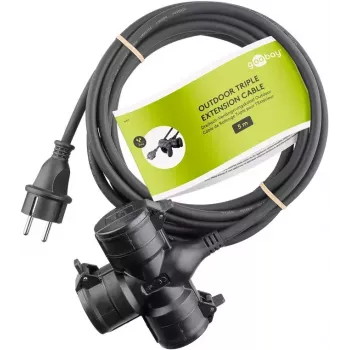 Alargador de corriente Goobay 65437 5m 3 tomas AC para exteriores negro