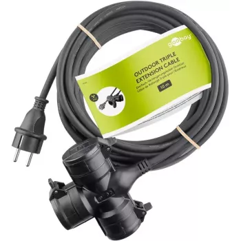 Alargador de corriente Goobay 65438 10m 3 tomas AC para exteriores negro