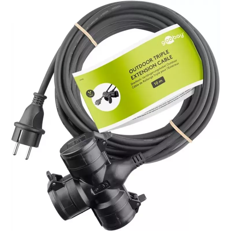 Alargador de corriente Goobay 65438 10m 3 tomas AC para exteriores negro