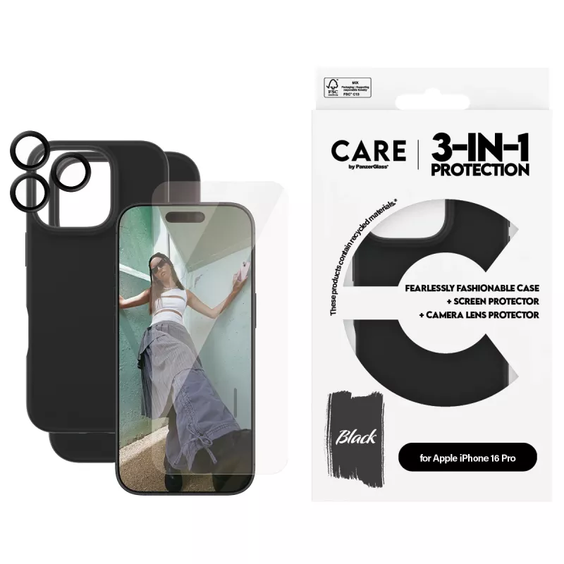 Pack 3 en 1 PanzerGlass CARE by Fashion iPhone 16 Pro