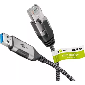 Adaptador de cable Goobay 74399 USB 3.0 Type-A RJ45 10 m negro plata