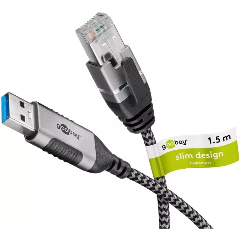 Cable Goobay 74394 USB 3.0 Type-A a RJ45 1,5 m negro plata