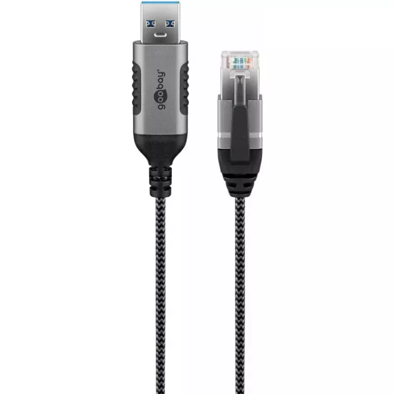 Adaptador de cable Goobay 74398 USB 3.0 Type-A a RJ45 7,5 m negro plata