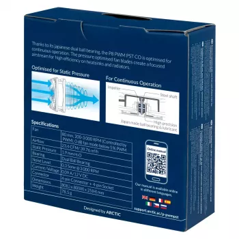 ARCTIC P8 PWM PST CO - ventilador de 80 mm optimizado para presión con PWM PST para funcionamiento continuo