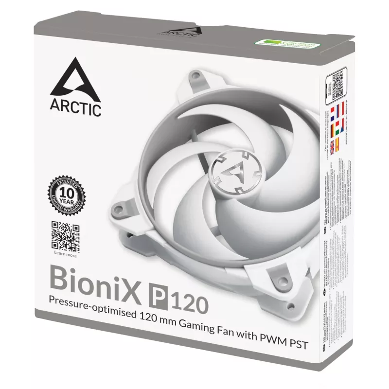 ARCTIC BioniX P120 (gris/blanco) – ventilador gaming de 120 mm optimizado para presión con PWM PST
