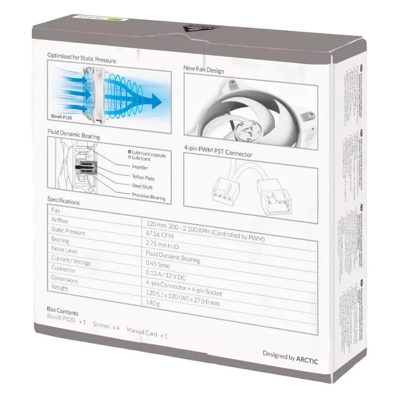 ARCTIC BioniX P120 (gris/blanco) – ventilador gaming de 120 mm optimizado para presión con PWM PST