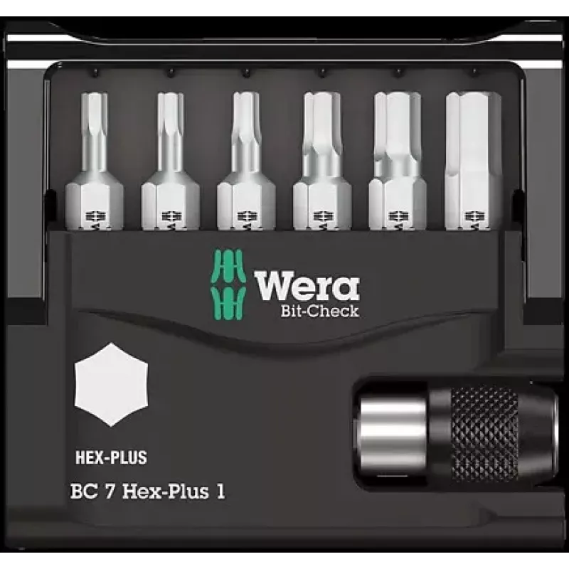 Wera Bit-Check 7 Hex-Plus 1 Juego de puntas para destornillador, 7 piezas, H2-H6