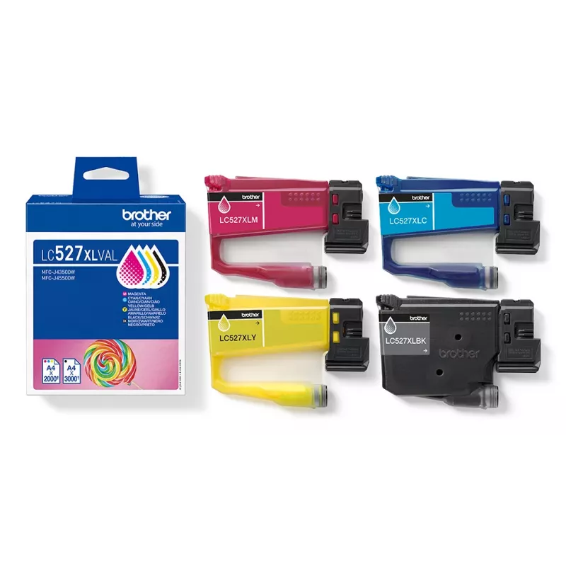 Brother LC-527XLVAL value pack de cartuchos de tinta XL, 4 uds. (negro, cian, magenta, amarillo), alto rendimiento, 3000/2000 páginas, pigmentada