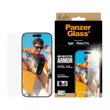 Lámina protectora de pantalla PanzerGlass Anti-Reflective Armor iPhone 17 Pro resistente a arañazos y golpes