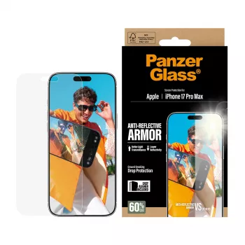 Lámina protectora de pantalla PanzerGlass Anti-Reflective Armor iPhone 17 Pro Max resistente a arañazos y golpes