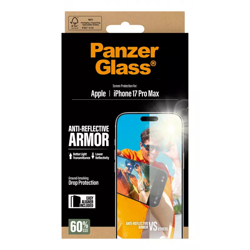 Lámina protectora de pantalla PanzerGlass Anti-Reflective Armor iPhone 17 Pro Max resistente a arañazos y golpes