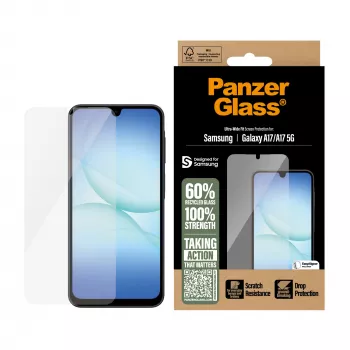 PanzerGlass protector de pantalla para Samsung Galaxy A17 / A17 5G — Ultra-Wide Fit, PET+silicona, resistente a arañazos y golpes