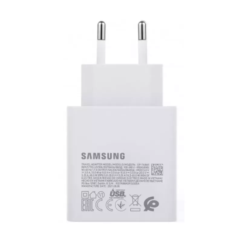 Cargador Samsung 65W PD USB-C TA865W Blanco — Cargador rápido 65 W PD USB-C
