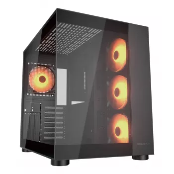 Caja PC semitorre COUGAR FV150 ARGB — Negra, ATX/MicroATX/Mini-ITX, 3x120 mm frontal + 1x120 mm trasero, 2x3,5