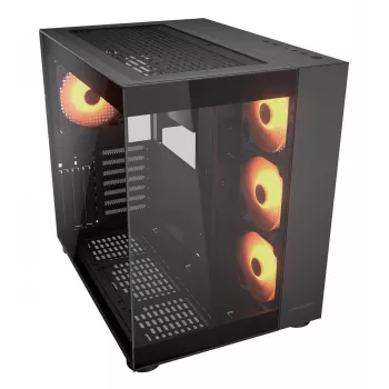 Caja PC semitorre COUGAR FV150 ARGB — Negra, ATX/MicroATX/Mini-ITX, 3x120 mm frontal + 1x120 mm trasero, 2x3,5