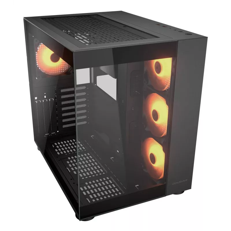 Caja PC semitorre COUGAR FV150 ARGB — Negra, ATX/MicroATX/Mini-ITX, 3x120 mm frontal + 1x120 mm trasero, 2x3,5