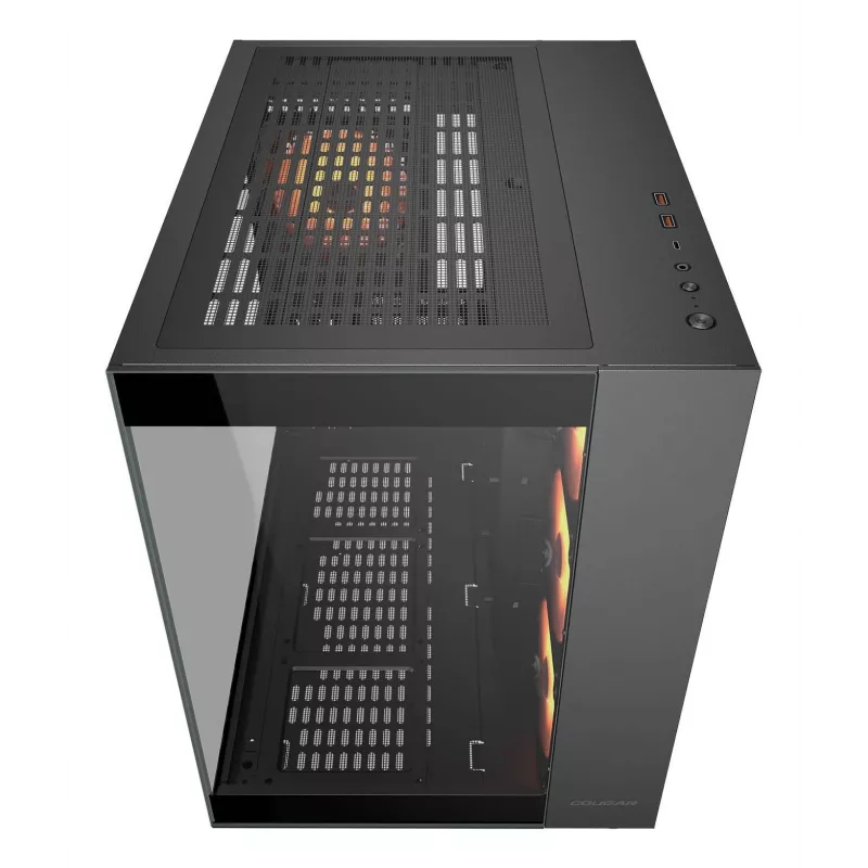 Caja PC semitorre COUGAR FV150 ARGB — Negra, ATX/MicroATX/Mini-ITX, 3x120 mm frontal + 1x120 mm trasero, 2x3,5