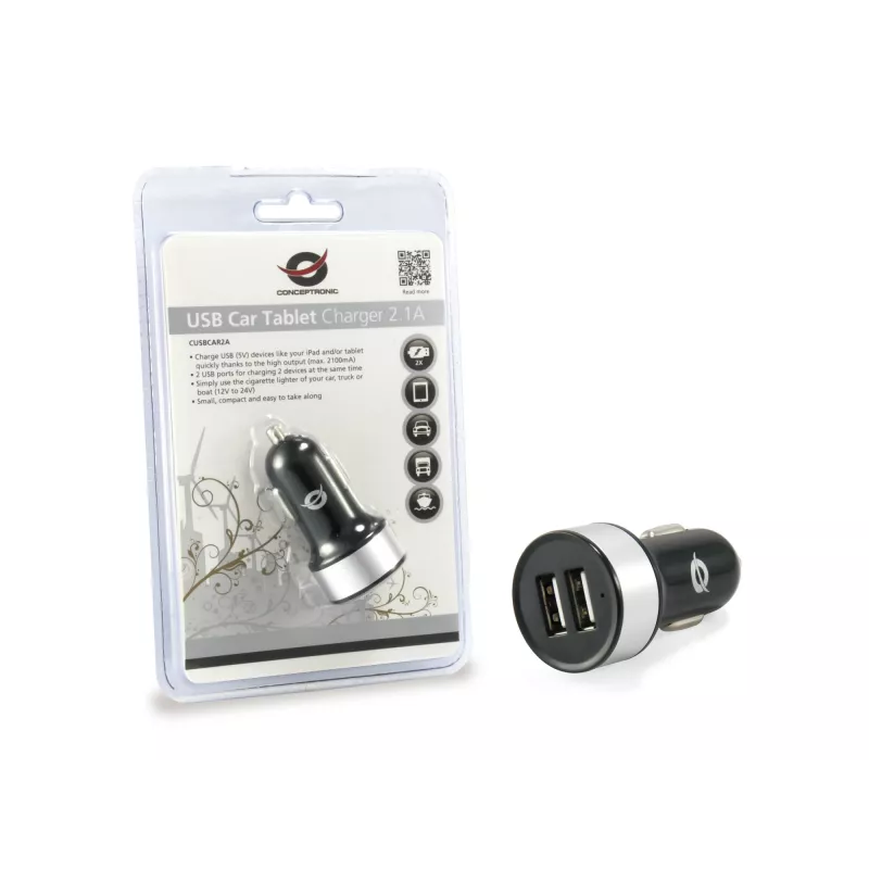 Cargador de coche Conceptronic CUSBCAR2A 2 puertos USB 2.1A