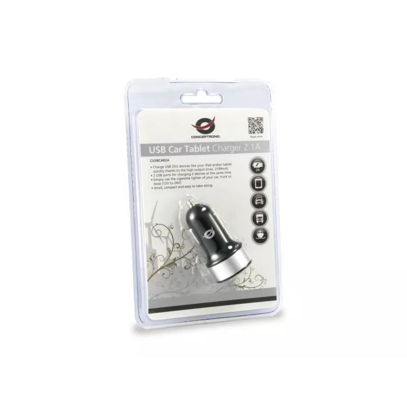 Cargador de coche Conceptronic CUSBCAR2A 2 puertos USB 2.1A