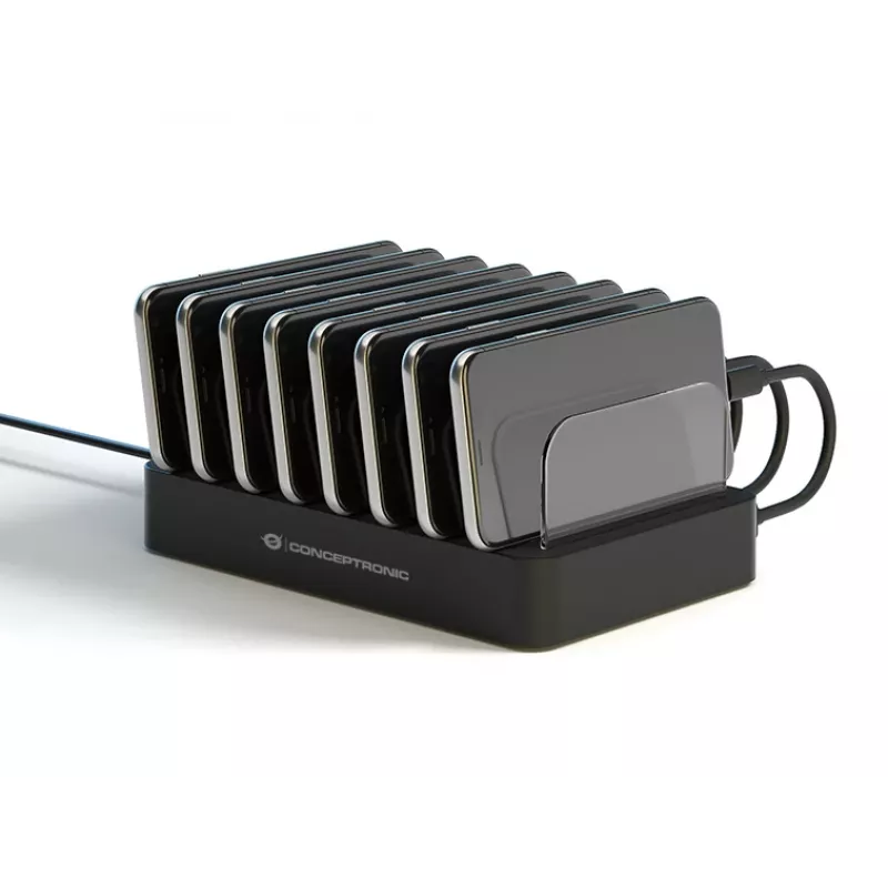 Estación de carga Conceptronic OZUL 8 puertos 75W USB PD, Interior, AC, 12 V, Negro