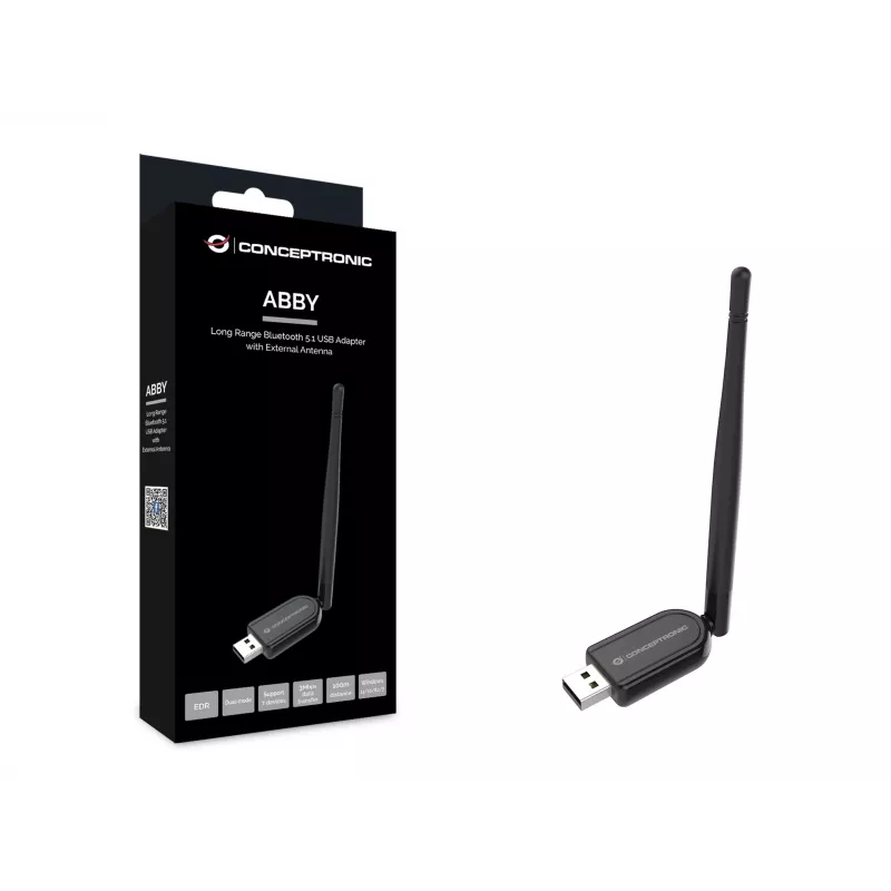 Adaptador USB Bluetooth 5.1 de largo alcance Conceptronic ABBY con antena externa