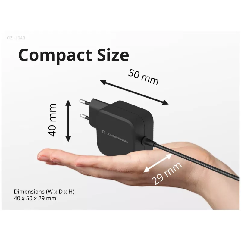 Cargador Conceptronic OZUL04BE 67W GaN USB PD, cable USB-C integrado