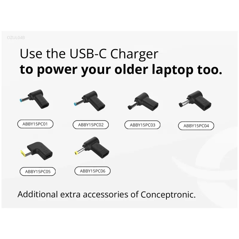 Cargador Conceptronic OZUL04BE 67W GaN USB PD, cable USB-C integrado