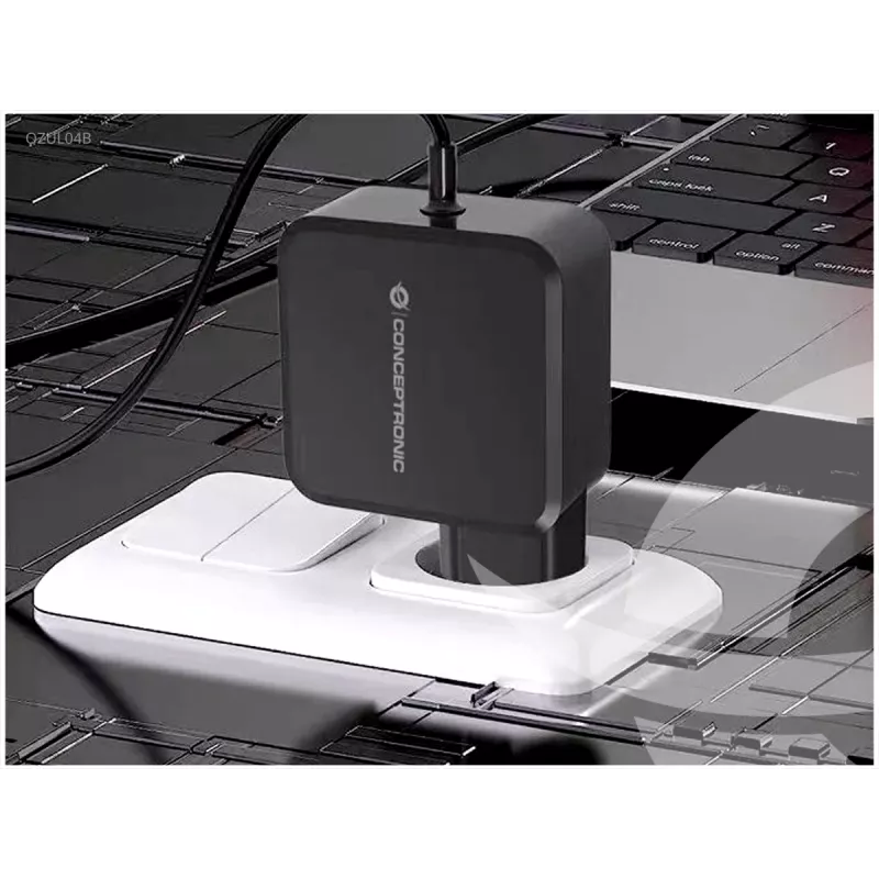 Cargador Conceptronic OZUL04BE 67W GaN USB PD, cable USB-C integrado
