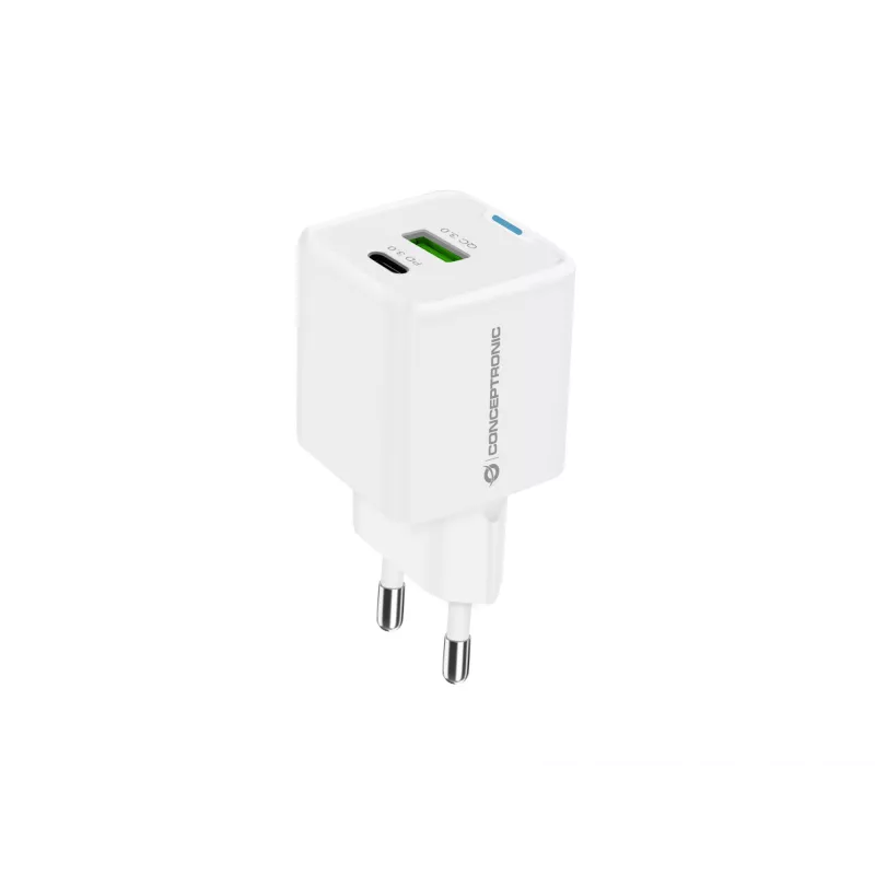 Cargador Conceptronic 2 puertos 20W GaN USB PD, USB-C x 1, USB-A x 1 ALTHEA15W