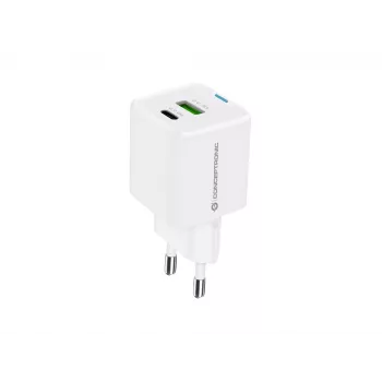 Cargador Conceptronic 2 puertos 33W GaN USB PD con cable de carga 3en1, USB-C x 1, USB-A x 1, QC 3.0, PPS