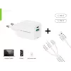 Cargador Conceptronic 2 puertos 33W GaN USB PD con cable de carga 3en1, USB-C x 1, USB-A x 1, QC 3.0, PPS