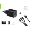 Cargador Conceptronic 2 puertos 33W GaN USB PD con cable de carga 3en1, USB-C x 1, USB-A x 1, QC 3.0, PPS