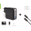 Cargador Conceptronic 4 puertos 100W GaN USB PD con cable de carga USB-C, USB-C x 3, USB-A x 1, QC 3.0, PPS