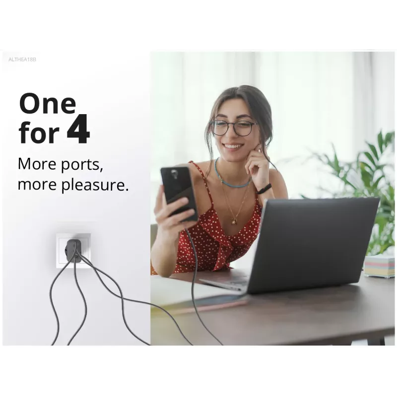 Cargador Conceptronic 4 puertos 100W GaN USB PD con cable de carga USB-C, USB-C x 3, USB-A x 1, QC 3.0, PPS