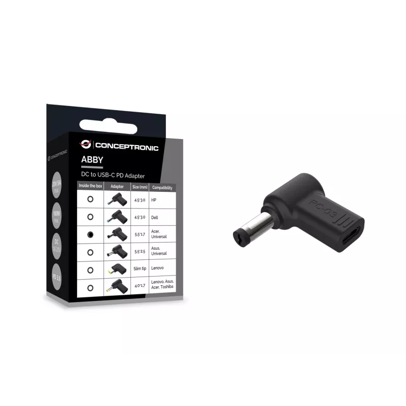 Adaptador DC a USB-C Conceptronic ABBY15PC03, Acer/Universal 5,5x1,7mm, 18-20V