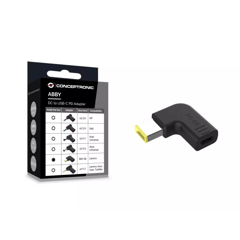 Adaptador DC a USB-C Conceptronic ABBY15PC05, Lenovo slim Tip, 18-20V