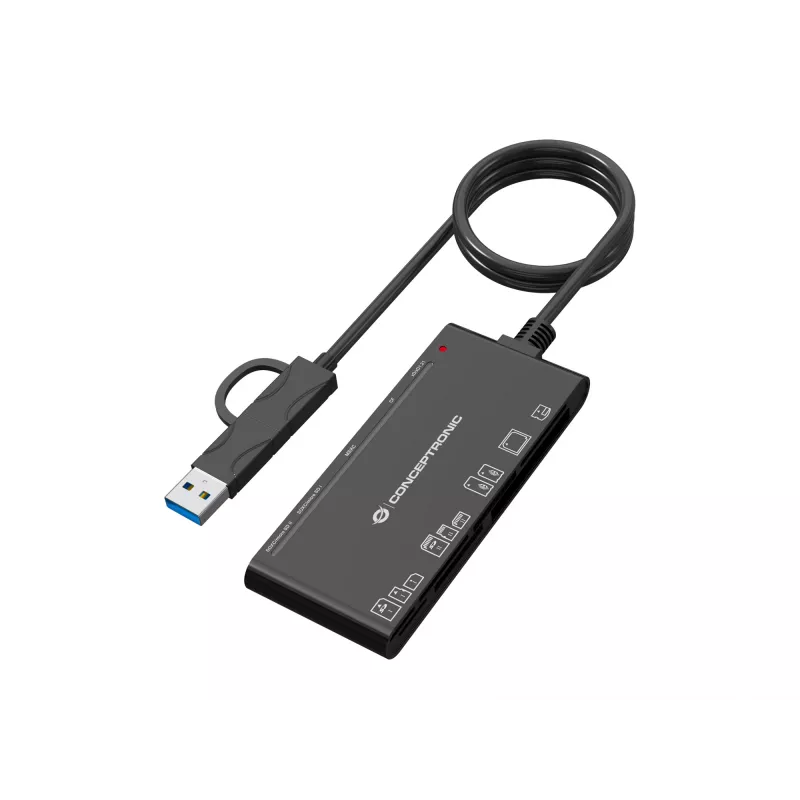 Lector de tarjetas 7 en 1 CONCEPTRONIC BIAN10B — USB 3.2 Gen 1 Type-A/Type-C, CF/MMC/MS/SD/MicroSD/xD, negro