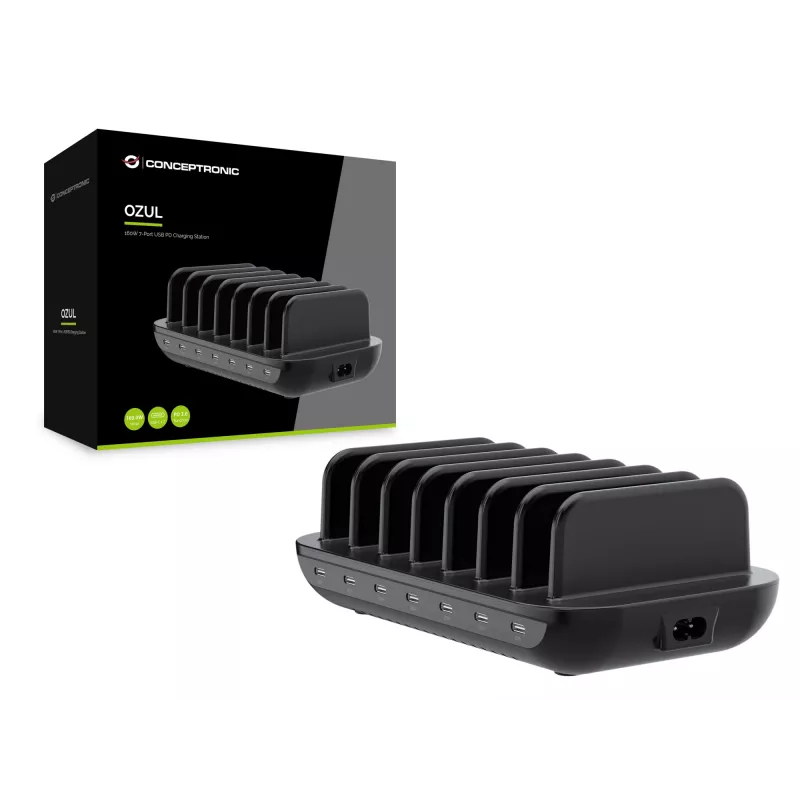 Conceptronic OZUL07B estación de carga USB PD de 7 puertos 160W, USB-C x 7, PD 3.0
