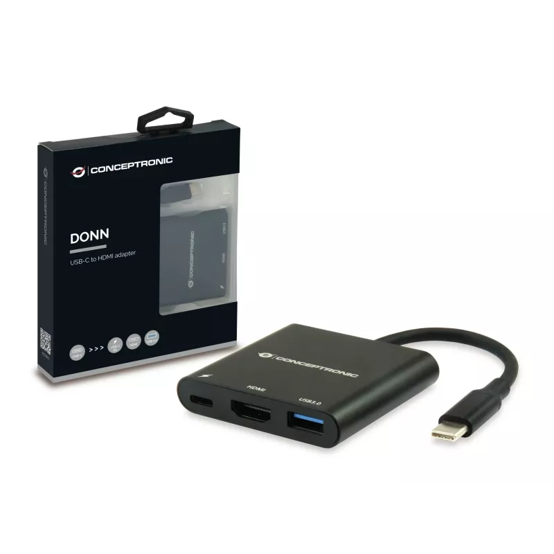 Conceptronic DONN01B dock para portátil/replicador de puertos USB 3.2 Gen 1 (3.1 Gen 1) Type-C negro