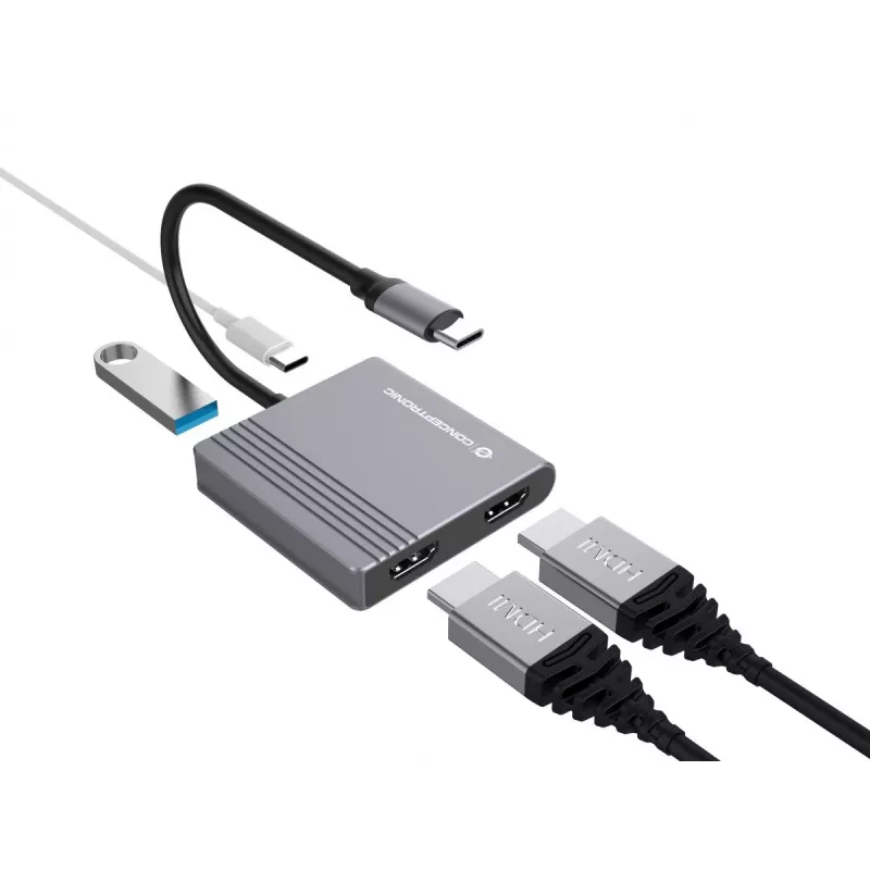 Conceptronic DONN13G dock para portátil/replicador de puertos con cable USB 3.2 Gen 1 (3.1 Gen 1) Type-C gris