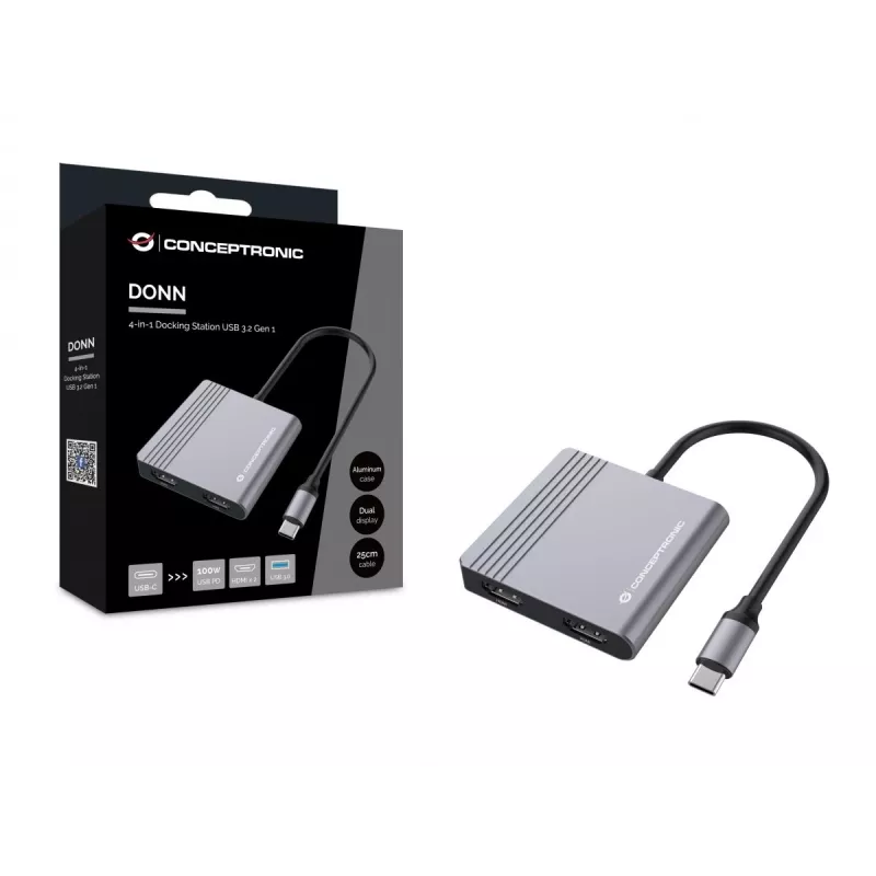 Conceptronic DONN13G dock para portátil/replicador de puertos con cable USB 3.2 Gen 1 (3.1 Gen 1) Type-C gris