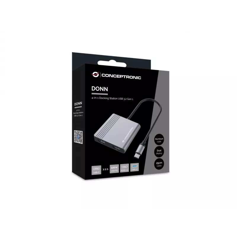 Conceptronic DONN13G dock para portátil/replicador de puertos con cable USB 3.2 Gen 1 (3.1 Gen 1) Type-C gris