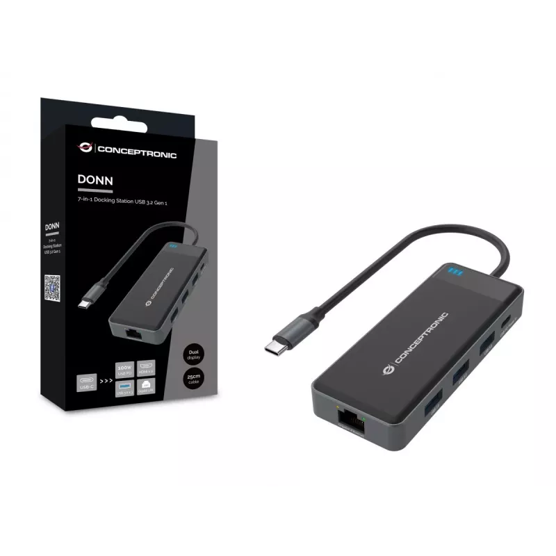 Conceptronic DONN14G dock para portátil/replicador de puertos con cable USB 3.2 Gen 1 (3.1 Gen 1) Type-C gris
