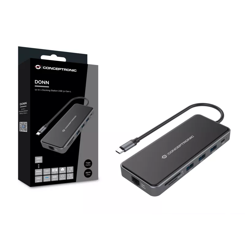 Conceptronic DONN15G dock para portátil/replicador de puertos con cable USB 3.2 Gen 1 (3.1 Gen 1) Type-C gris