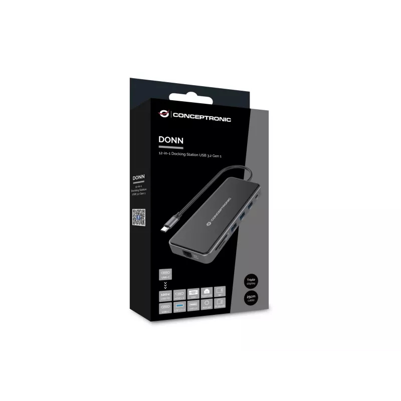 Conceptronic DONN15G dock para portátil/replicador de puertos con cable USB 3.2 Gen 1 (3.1 Gen 1) Type-C gris