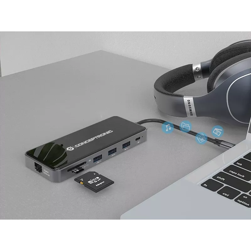 Conceptronic DONN15G dock para portátil/replicador de puertos con cable USB 3.2 Gen 1 (3.1 Gen 1) Type-C gris