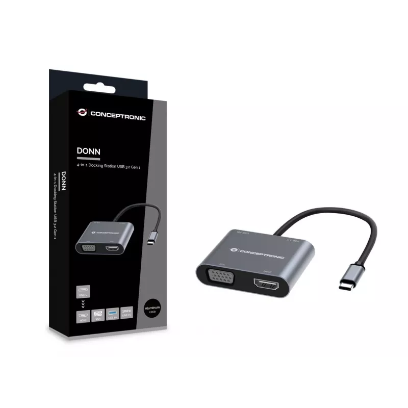 Conceptronic DONN16G cable USB 3.2 Gen 1 Type-C gris 100W 4K Ultra HD